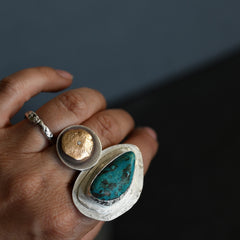 Blue is The Way Silver Rustic Turquoise Ring adjustable size