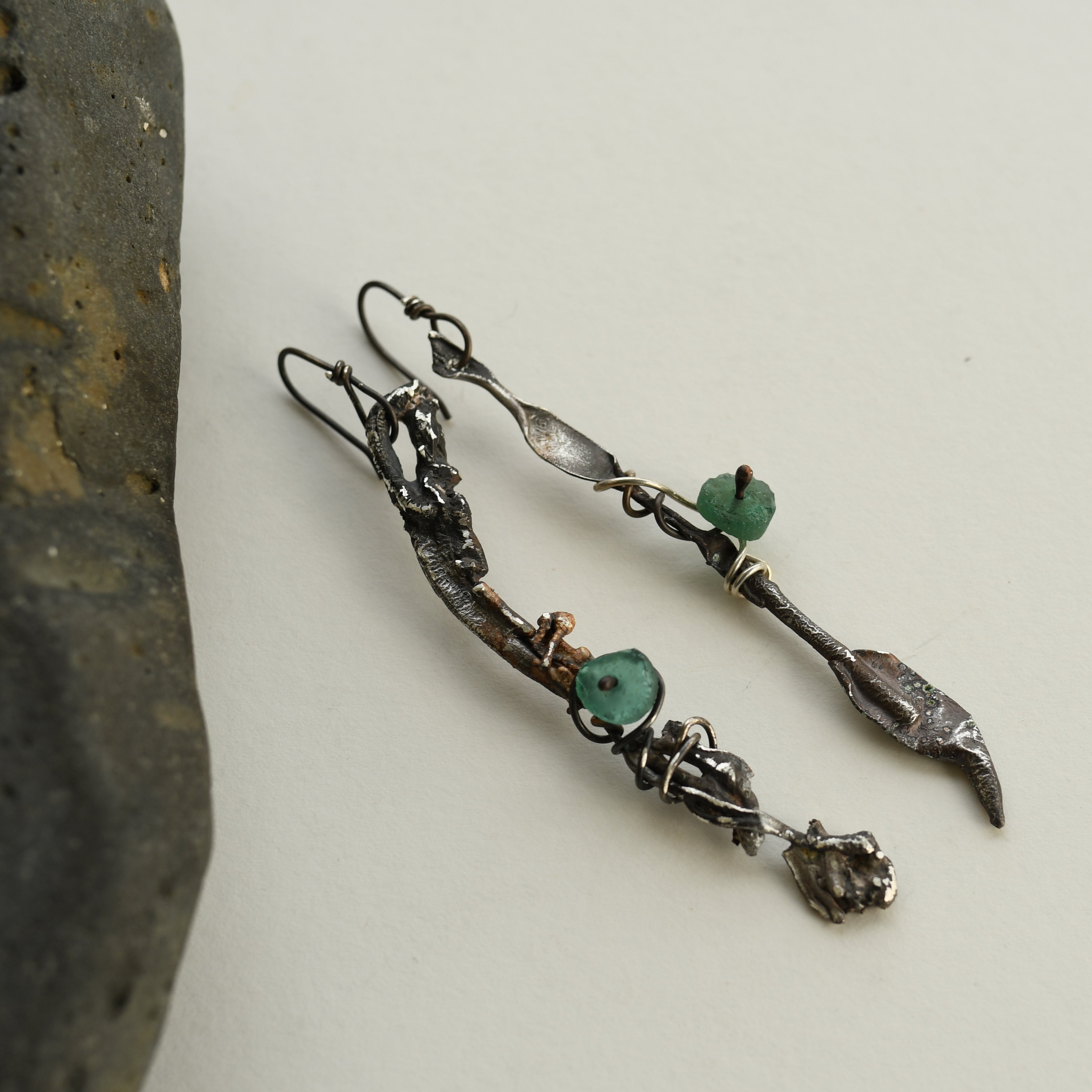 Walking Wild Silver Earrings with Ancient Roman Glass