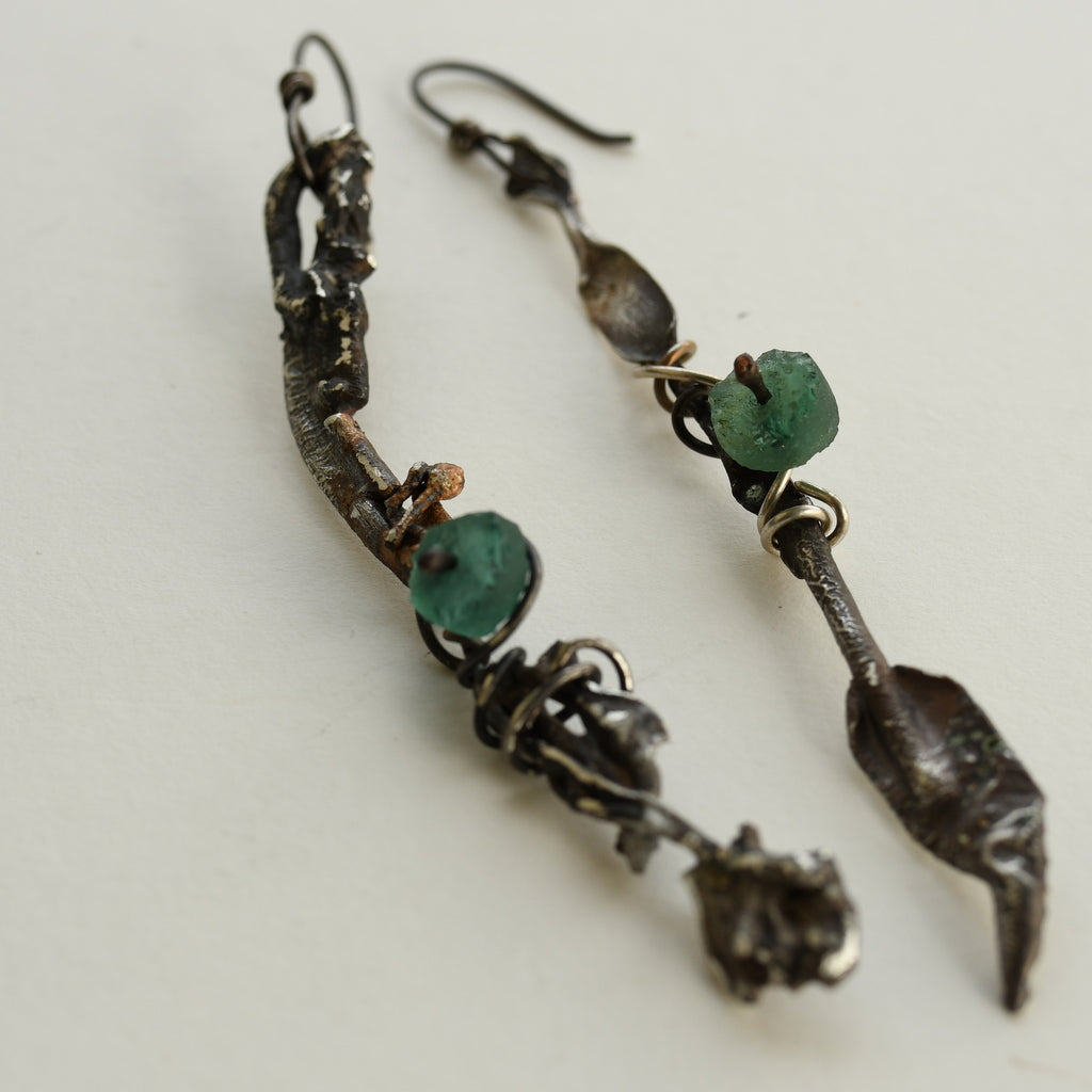 Walking Wild Silver Earrings with Ancient Roman Glass