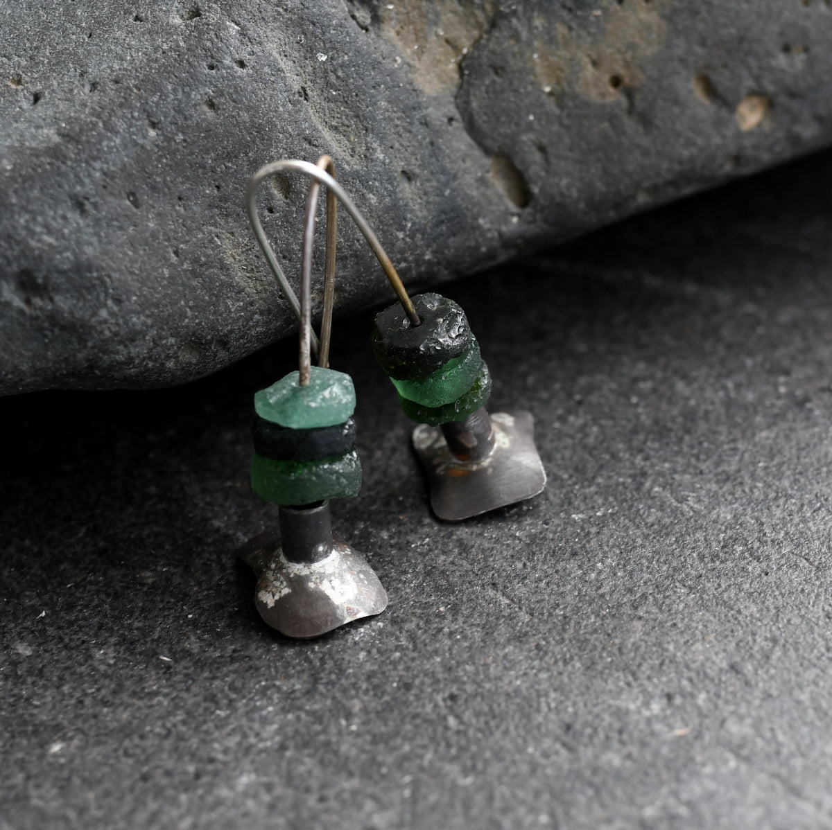 Silver and Ancient Roman Glass Earrings