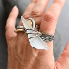 Some Like it Odd Sculptural Silver Sea Glass Ring