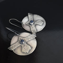 Eagle Silver Earrings with Raw Blue Saphire
