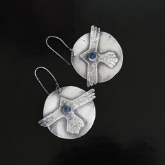 Eagle Silver Earrings with Raw Blue Saphire