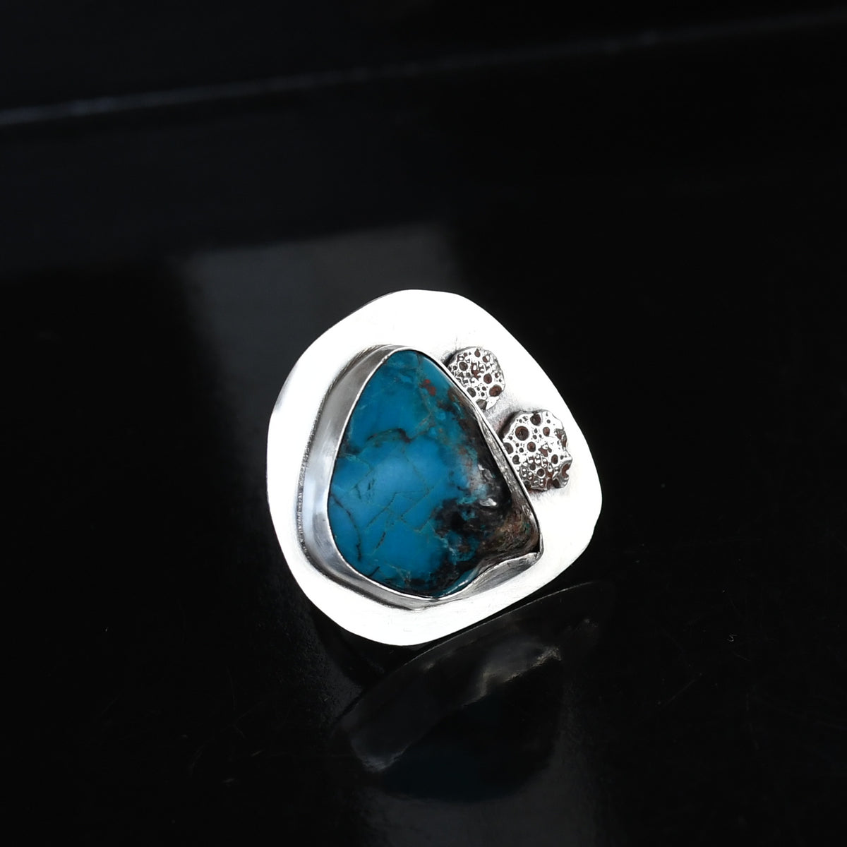Ocean Waves in Chrysocolla gemstone and silver ring adjustable size