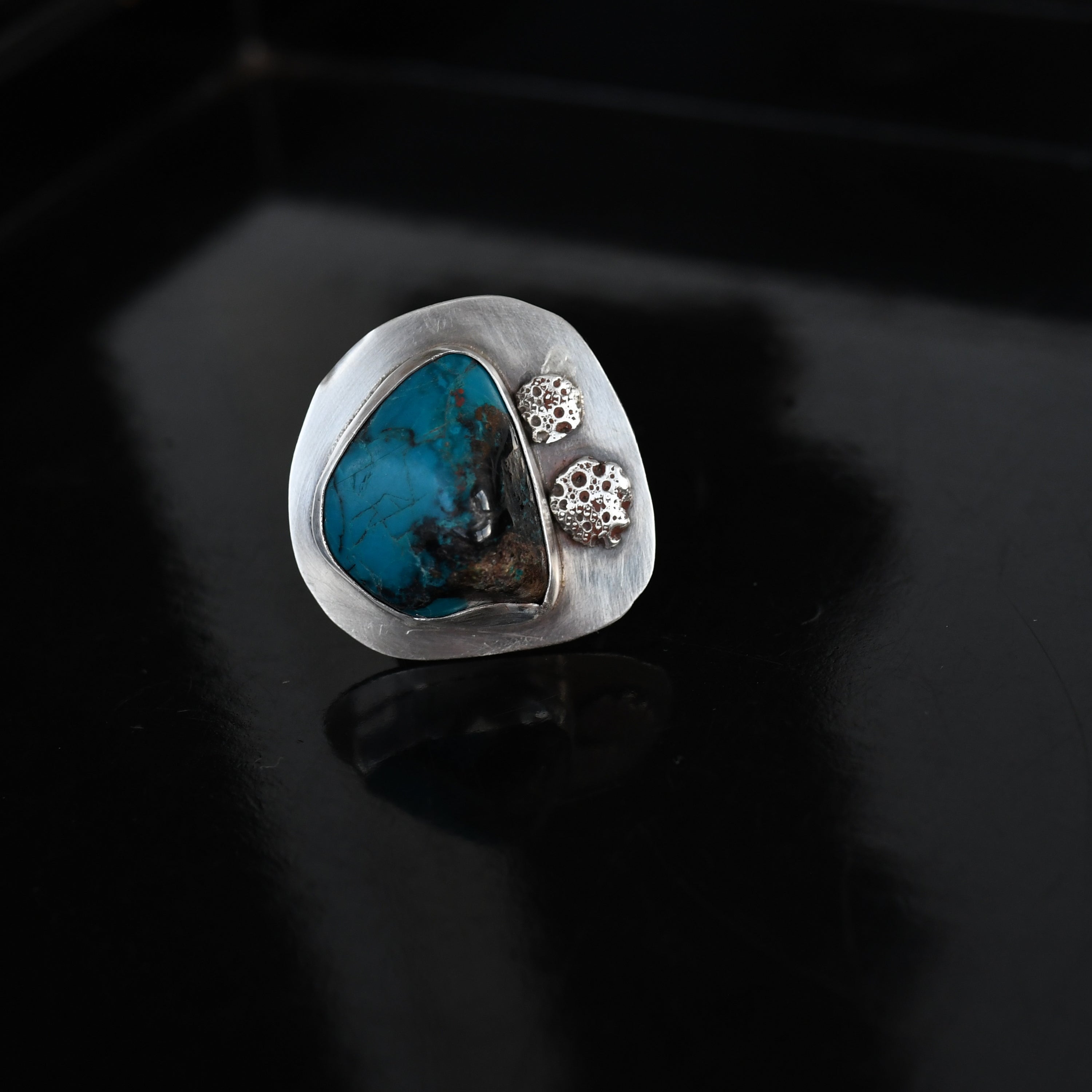 Ocean Waves in Chrysocolla gemstone and silver ring adjustable size