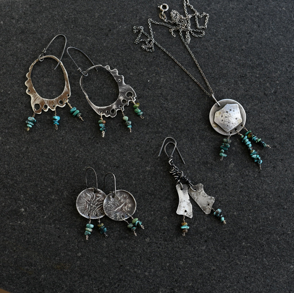 Boho Turquoise Silver Earrings