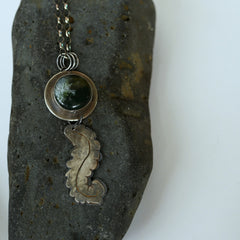 Dreaming in green moss agate fern silver necklace