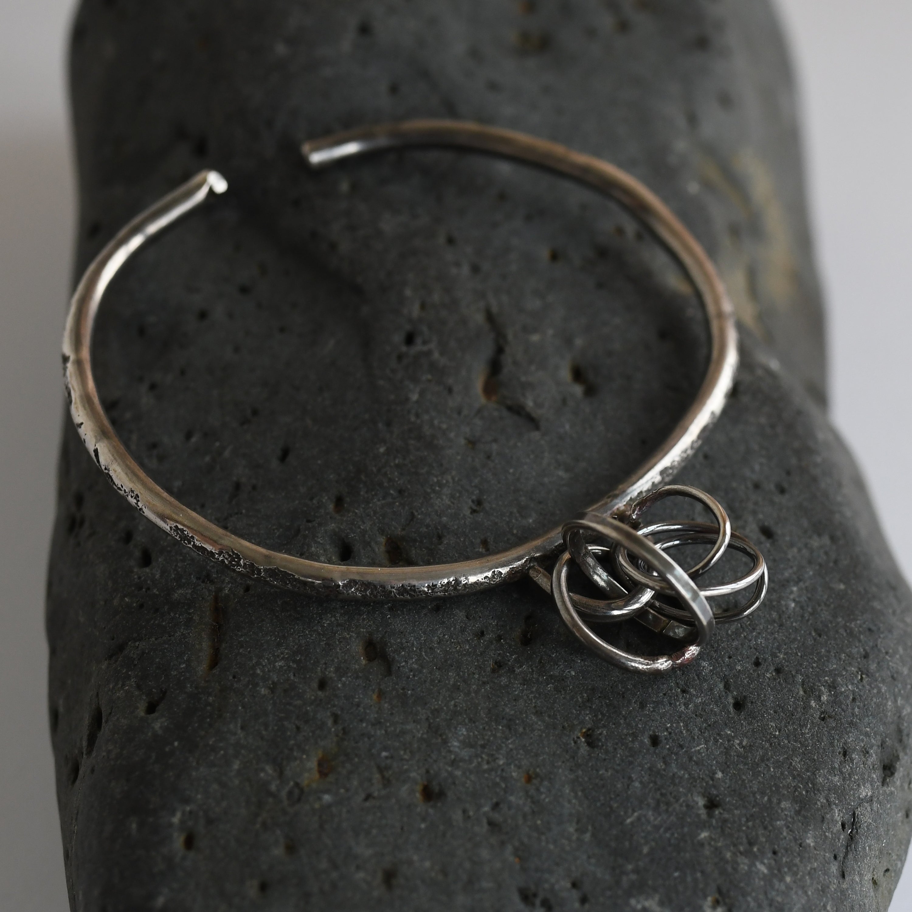 Rustic silver cuff bracelet in Recycled   sterling silver