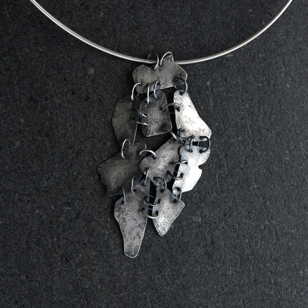 Stitched Close Together Silver Artisan Necklace
