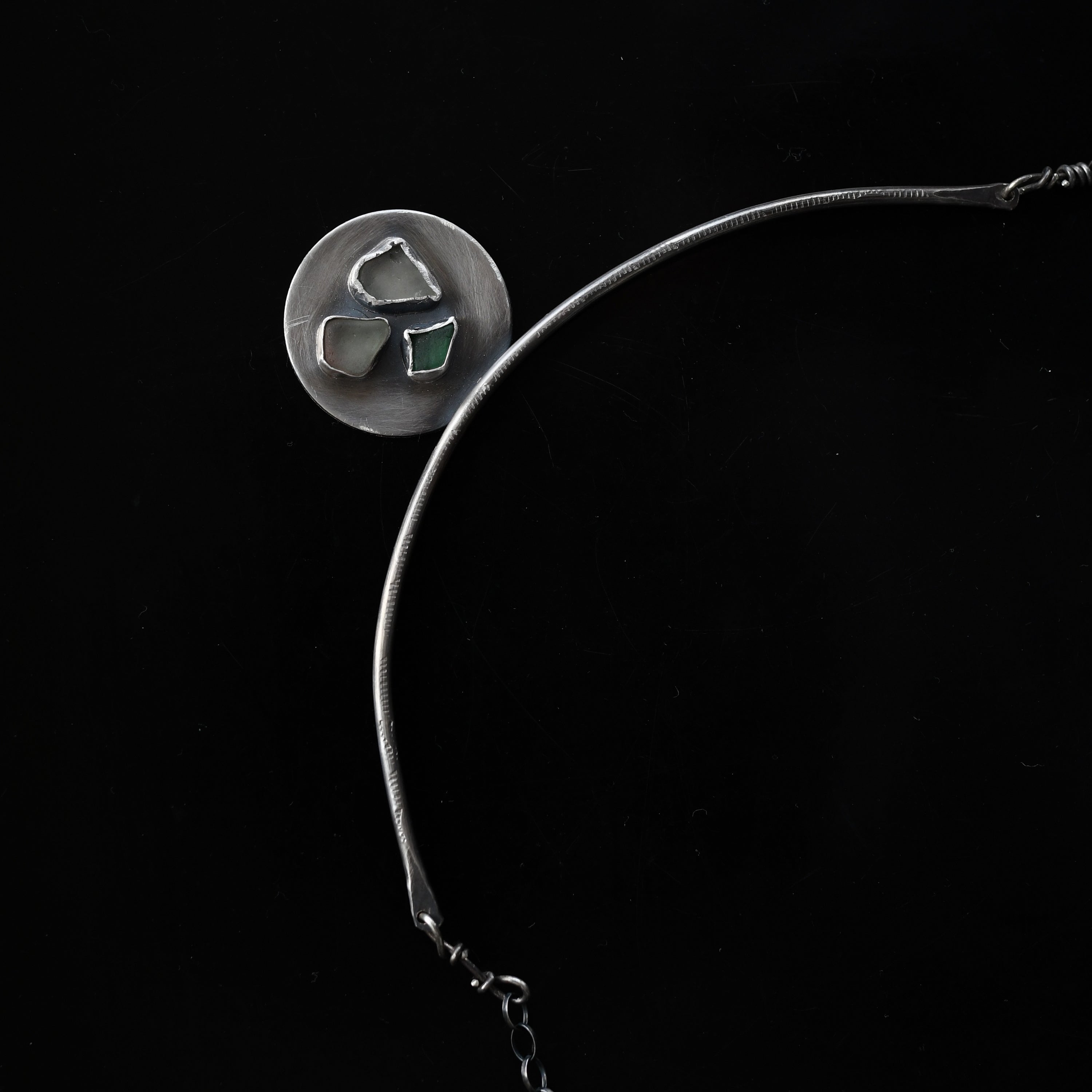 Rockpools in moonlight sea glass and silver necklace